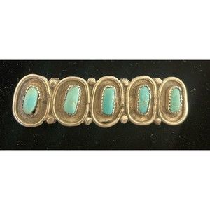 Vintage Handmade 4 Turquoise Chunks and Sterling Silver Tie Bar Clip Native